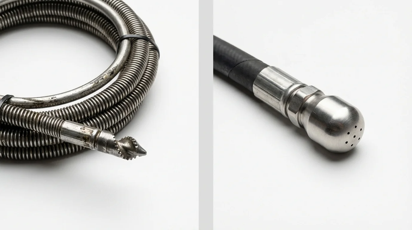 Drain snake cable and hydro jetting nozzle used for drain cleaning in Eldorado, WI